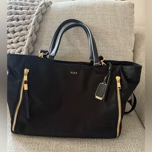 Tumi Black Tote with Gold Accents